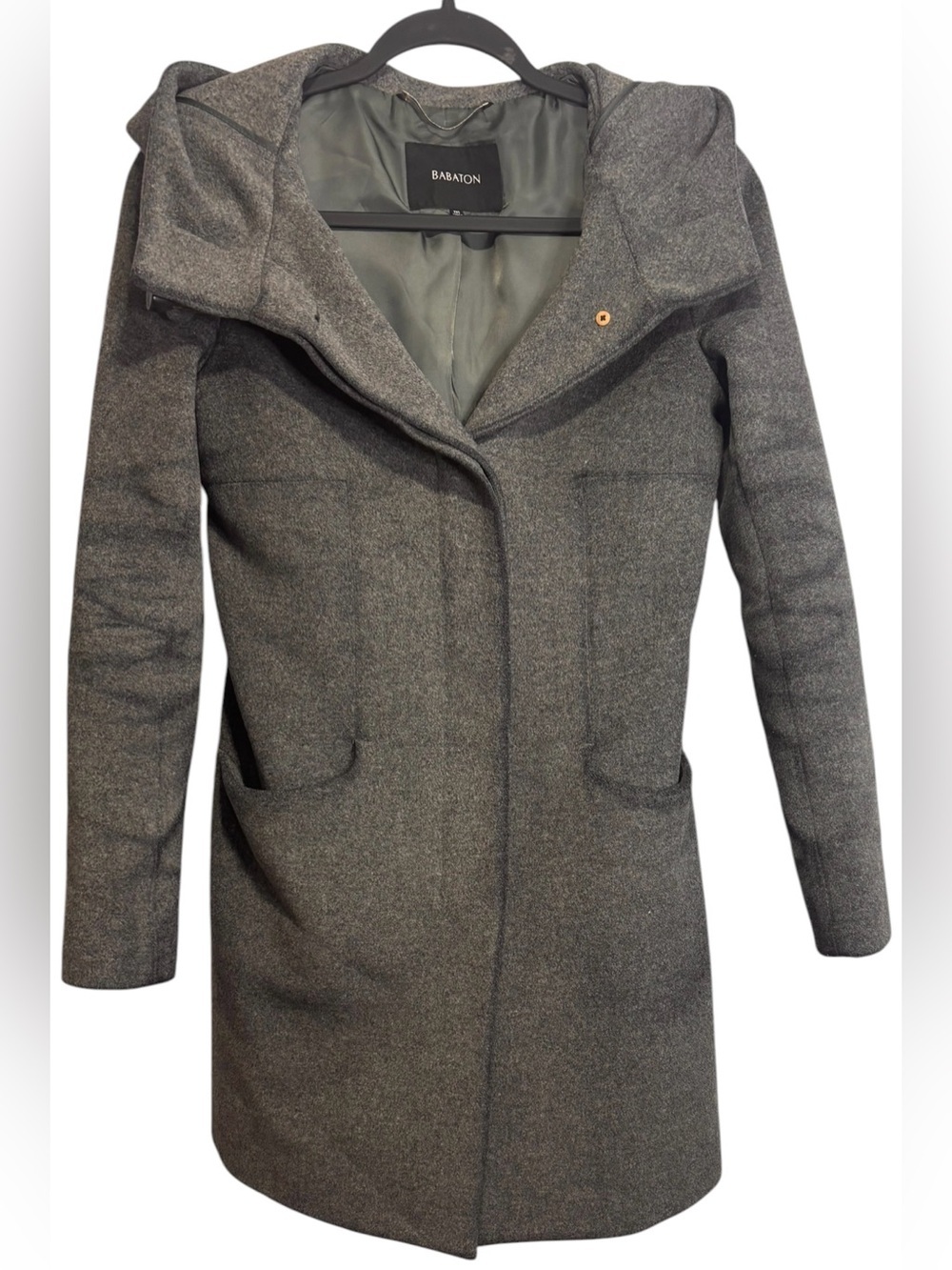 Babaton Aritzia Italian Wool Cashmere Hooded Toggle Coat Gray XXS Classic